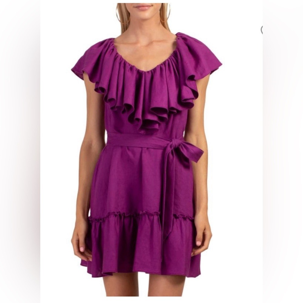 Trina Turk Vacation Ruffled Linen Mini Dress Sm
